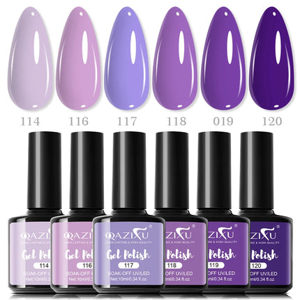 QAZIXU 1-6Pcs Purple Gel Nail Polish Winter Manicure Varnis Semi Permanent Nail Gel Varnish Soak Off UV Gel for Design Nails