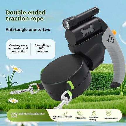 Double-Headed Retractable Dog Leash - Bone Pattern 5M Rope for 2 Dogs, Tangle-Free Outdoor Walking Supply (CE Certified)