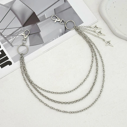 Hot Sale FashionSalircon Punk Multilayer Metal Star Pendant Pant Chain Hip Hop Waist keychain Jeans Chain Women Trendy Jewelry A