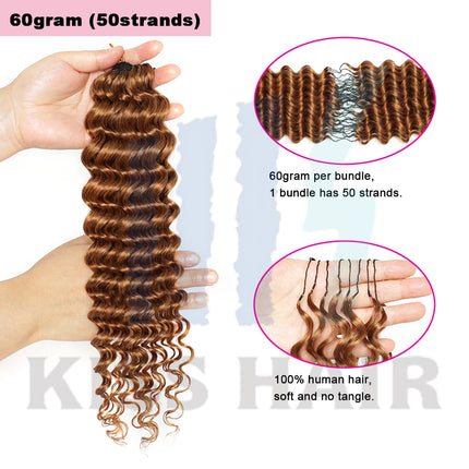 #30 Colored 100% Human Hair for Highlight Miracle Knots Crochet Deep Wave Feather Crochet Boho Braids Wavy Bulk Hair Extensions