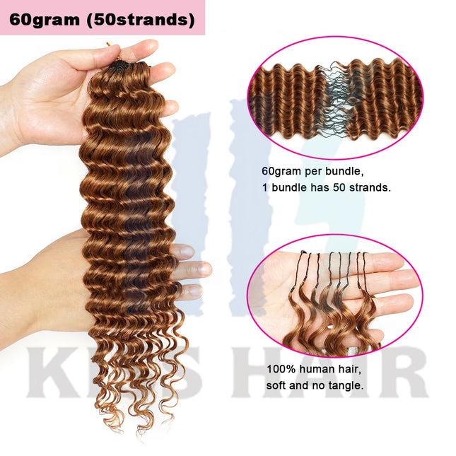 #30 Colored 100% Human Hair for Highlight Miracle Knots Crochet Deep Wave Feather Crochet Boho Braids Wavy Bulk Hair Extensions