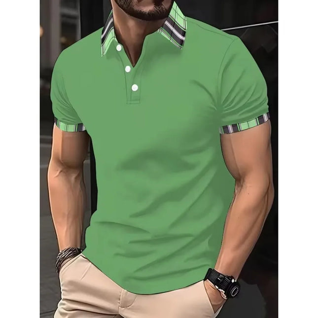 Summer Men's Golf Striped Pattern Polo Short-sleeved Polo Shirt Collar Shirt Business Casual Outdoor 3d Printed Geometric Polo