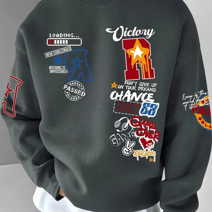 The new men's round-neck sweatshirt for Spring and Autumn 2025 features a casual and fashionable 3D letter pattern print