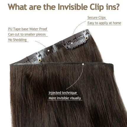 Invisible PU Weft Clip In Extension Human Hair Injected Clip in Hair Weft Machine Remy 12"-24" 7Pcs Silk Straight Clip On Hairs