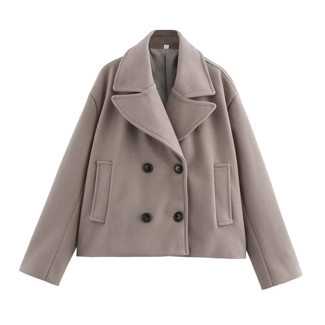 Women's Clothing 2026 Early Autumn New Versatile Double Breasted Large Lapel Design Short Suit Jacket