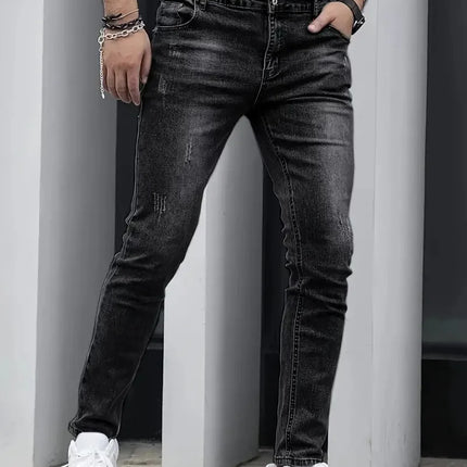 Autumn New Men's Stretch Jeans European American Fashion Casual Vintage Washing Feet Elasticity Denim Trousers Male