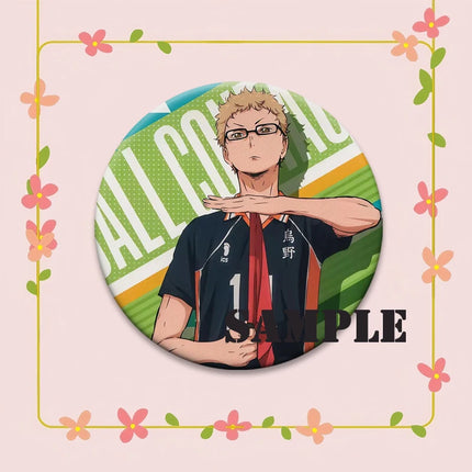 Round Snap-in Brooches Anime Haikyuu Lapel Pins Hinata Shoyo Tobio Kageyama Yu Nishinoya Cartoon Badge Backpack Accessories Gift