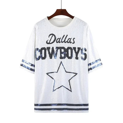 2025 New Cowboy Baseball Football Game Female Tops Sequin Women Jersey Dress