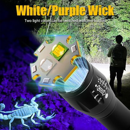 2 In 1 Ultraviolet Flashlight Purple White Dual Light Zoomable Torch Built in Battery Recharge Scorpion Hunting UV Flashlights