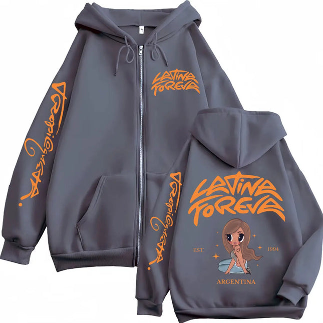 2025 Karol G Tropicoqueta Latina Foreva Graphic Zipper Hoodie Fashion Hip Hop Zip Up Sweatshirt Men Women Clothing Y2k Pullovers