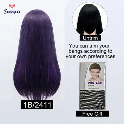 Snoya 60cm synthetic long straight cosplay wig with bangs Heat Resistant hair Anime pink blonde red blue purple women wig