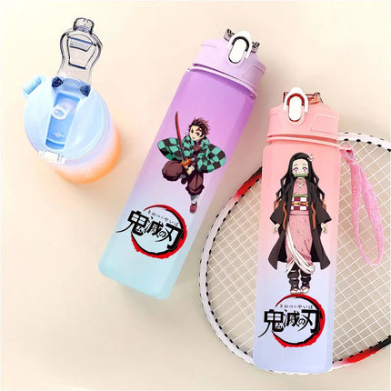Demon Slayer  Straw Cup 750ML Children's Large Capacity Portable Kamado Nezuko Sports Plastic Bottle Anime Gradient Drinking