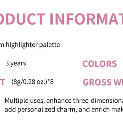  8-Color Eyebrow Cream Blush Curve Case Cream Cosmetics Palette Matte Shimmer Finishes Shadow Tones Long-Lasting Cosmetics