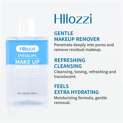 Hllozzi 100ml lip and eye makeup remover mild and non-irritating quickly removes makeup, deep cleansing water-oil makeup remover