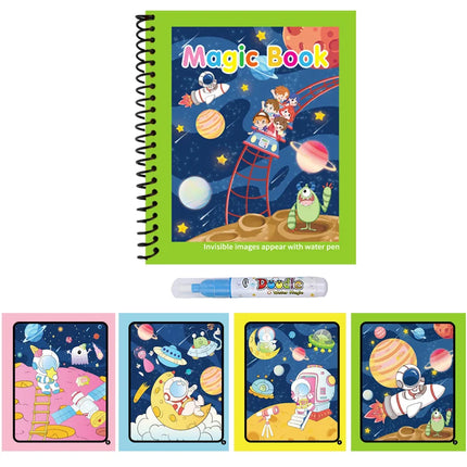 Cartoon Magic Water Drawing Book with Water Pen Reusable Coloring Book Early Learning Educational Graffiti Toy for Kids