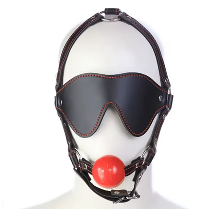 Mouth Ball Gag Blinder Leather Head Harness Mask Restraint Bondage Fetish Slave