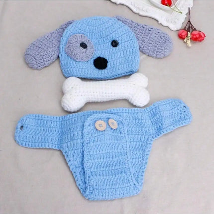 Newborn Photography Props Baby Puppy Costume Hat Cape Set Boy Girls Photo Shoot Props Outfits Crochet Knitted Dog Clothes Studio
