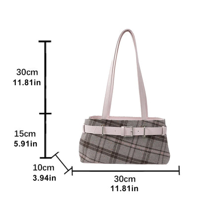 Girls Canvas Plaid Armpit Bag Fashion Checkerboard Grid Tote Handbag Vintage Shoulder Bag Retro Large Capacity Top-Handle Bags