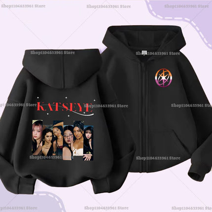 Katseye Children Cardigan Coat Girls Baby Sweet Hooded Zipper Jacket Fashion Kid Sweatshirt Cute Clothes Top Anime Birthday Gift