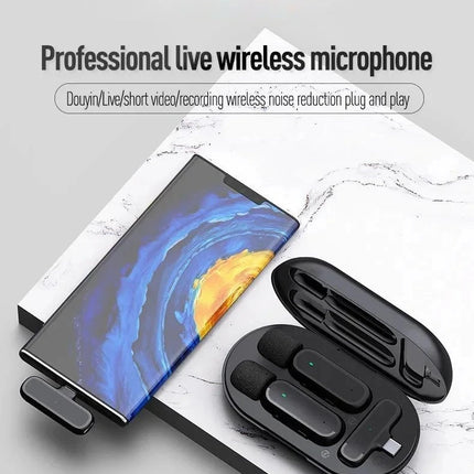 Wireless Lavalier Microphone with Charging Box Audio Video Noise Cancel Record Plug-and-Play Mic for IOS Android