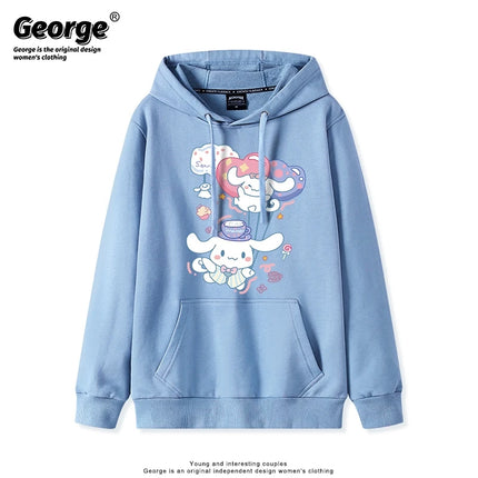 Korean Cute Cinnamoroll Hook Haze Blue Hooded Sweater Cute Girl Loose Versatile Girlfriend College Style Loose Long Sleeve Top