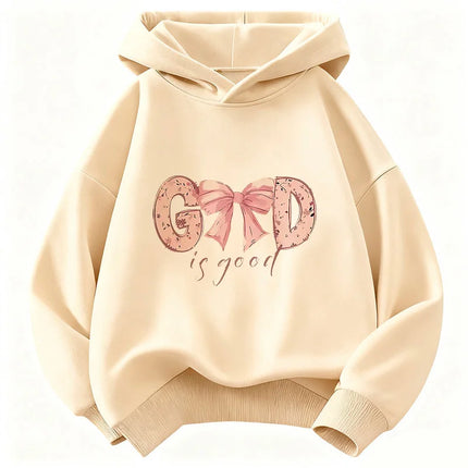 God Is Good with Bow Deisng Graphic Hoodie Kids Children's Sweatshirt Hoody for Boys Girls Autumn Winter Casual Hoodies