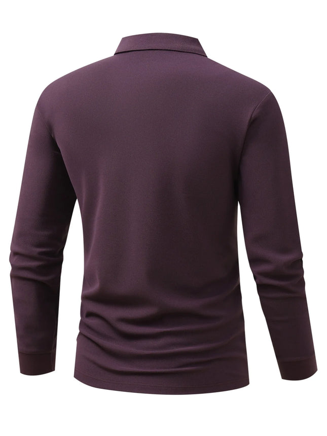 Men's Solid Color Long Sleeved Polo Shirt Spring and Autumn New Product Simple Exquisite Loose and Casual Men's Top