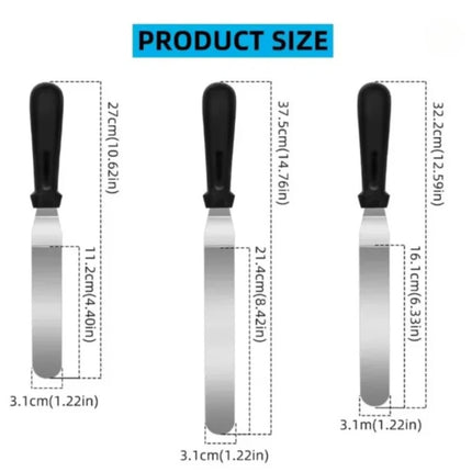 3pcs 6/8/10inch Cake Decorating Angled Butter Cream Icing Spatula Stainless Steel Offset Frosting Spatulas Baking Knife Smoother
