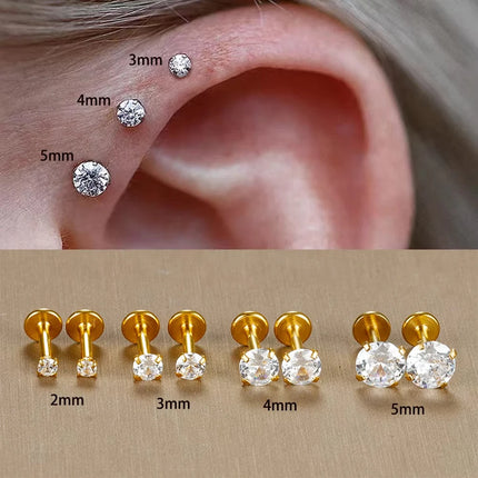 2PC Labret Tragus Stud Earrings 16G Surgical Stainless Steel CZ Crystal Monroe Helix Cartilage Conch Medusa Lip Body Piercing