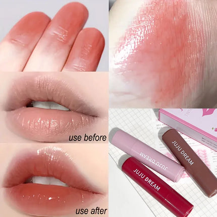 3 pcs Long-lasting lip gloss set-Moisturizing&waterproof, nude/coral pink/red-portable for travel, lip balm,Valentine's Day gift