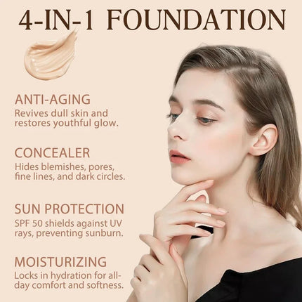 4-in-1 foundation cream, moisturizing concealer foundation, non-greasy, long-lasting, waterproof, sweat-proof,concealer makeup