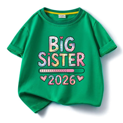 2026 new model Kids Cotton Short Sleeve Tee T-shirt Big Sister Pattern girls t-shirts girls tops Short sleeve
