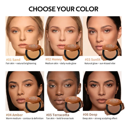 Matte Bronzing Powder 6 Shades Natural Warm Tone Buildable Contour Smooth Blendable Compact Travel Size Makeup For Face