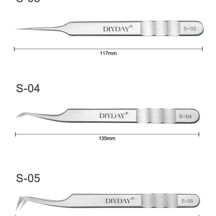 DIYDAY Eyelash Extension Tweezers Stainless Steel Eyebrow Precision Tweezers Fiber Tip Volume Isolation Lashes Extension Tweezer