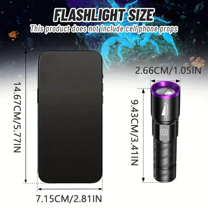 395nm LED UV Flashlight Rechargeable Zoomable Torch Light for Pet Urine Stain Detector Tools Lantern Money Fluorescer Detector