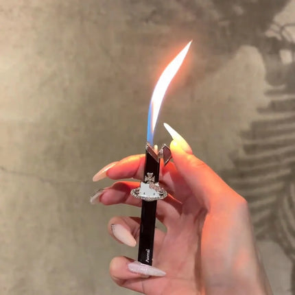 New Butane Gas Lighter Portable Metal Inflatable Lighter Katie Cat Pattern Gas Lighter Cigarette Accessories Small Gifts