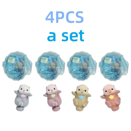 Yell Original Let's Hold Hands Baby Sea Otter Flocked Figure Capsule Toy 4cm Cute Marine Animal Gashapon Blind Box Ornament Gift