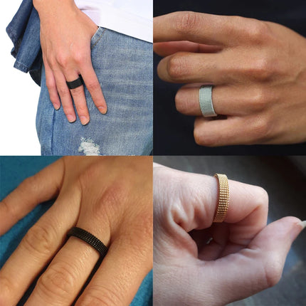 2025 Fashion New Mens Modern Stainless Steel Mesh Band Ring 4mm 8mm Wide For Men Women Retro Jewelry Gift Wholesale