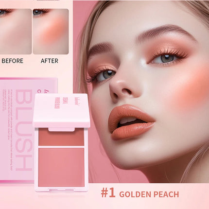 Creme & Powder Blush Duo Long Wearing Matte & Dewy Finish High Pigment Pink Candy Peach Blush Palette Vibrant Orange Red Blush