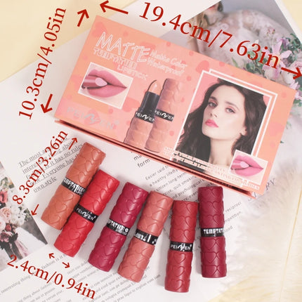 Matte Lipstick Set 6 Colors Velvet Smooth Nude Lip Stick, Long Lasting Moisturizing and Waterproof Non-Stick Cosmetic Gifts