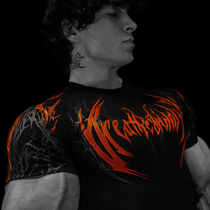 05-Men's Wing & Cross Print Compression Tight Fit Short Sleeve Sports Shirt Workout Tops Gym Compression High Stretch