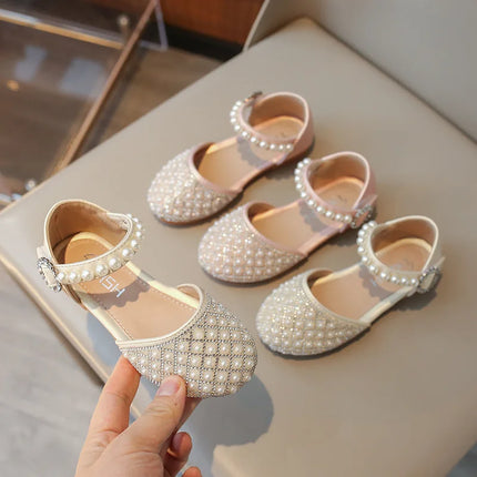 Girls LeatherShoesChildren's Crystal Shoes 2025Spring Summer New Little Girls Princess Shoes Fashion Shiny RhinestoneDance Shoes