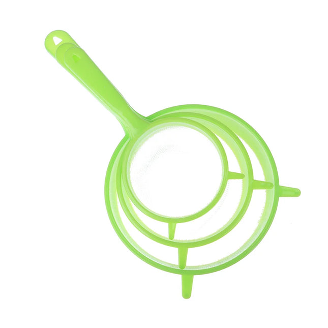 3pcs Plastic Fine Mesh Scoop Strainer Juice Tea Strainer Flour Colander Sieve Sifter Pastry Baking Tools Kitchen Accessories
