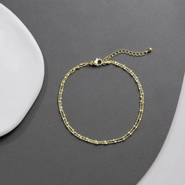 Gold/Silver Ankle Bracelets for Women,14K Gold Anklets for Women Waterproof Beads Anklets Set Layered Anklet Gold Jewelry Gift