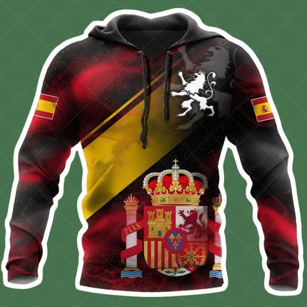 New Spanish Skull Hoodies Men's Hoodie 3D Print Spain Flag Tops Autumn Long Sleeve Streetwear  Hooded Hoodie For Men Clothing