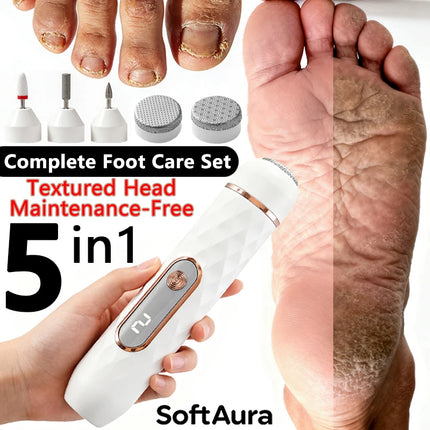 SoftAura 2026 New 5 in 1 USB Electric Foot File Callus Remover Pedicure Tool Hard Cracked Feet Heel Care Dead Skin Removal Home