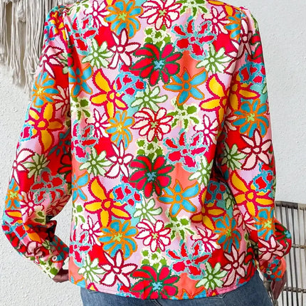 Women Fashion Plus Size 1XL-5XL Women's  Lapel Floral Print Shirt Ladies Casual Elegant Blouse Long Sleeve Shirt