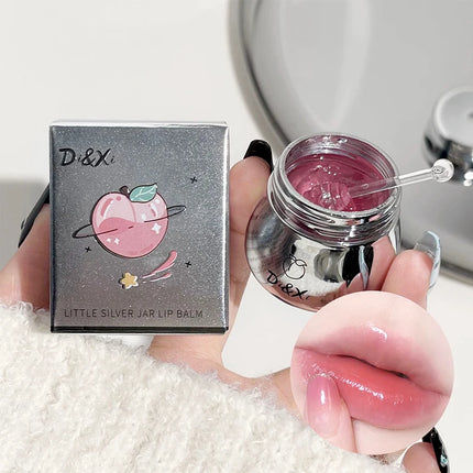 Peach Little Silver Jar Lip Balm Moisturizing Lip Care Jelly Lip Oil Hydrating Lip Primer Lip Gloss