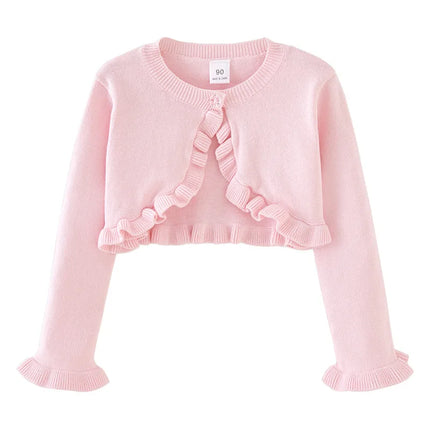 Girls Cardigan Sweater Spring And Autumn White Ruffles Fashion Sunscreen Clothing Cotton Sweater Girls Air Conditioning Shirts