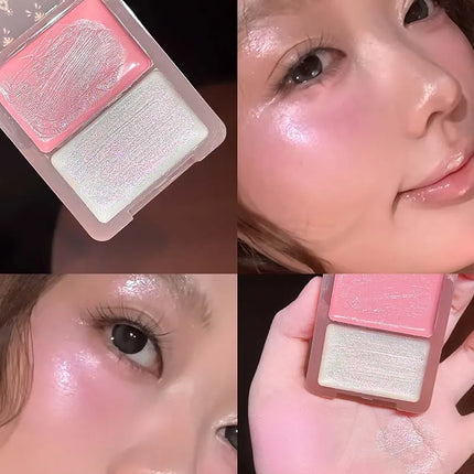 Cappuvini Double Water Glow Blush Cream Hydrating Blusher with Fine Shimmer Natural Makeup Effect Blush Palette
